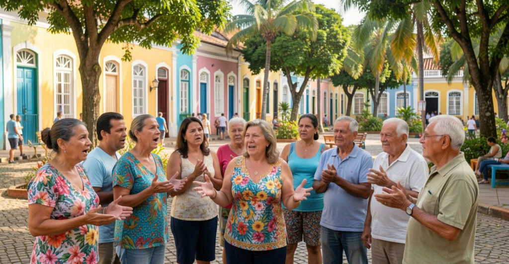 As línguas e a reação da multidão